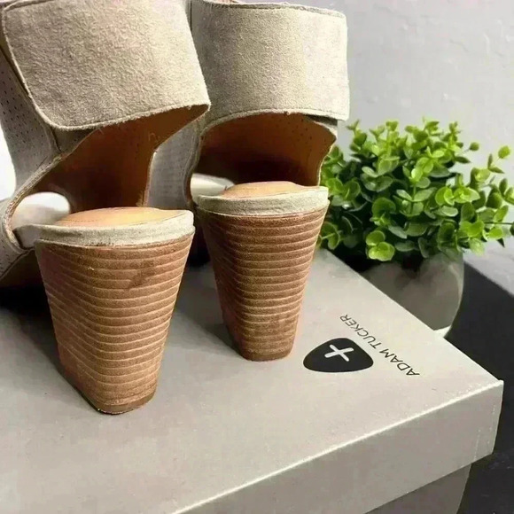 Adam Tucker Rowan Gray Leather Peep Toe Heels Size 10 - Picture 4 of 6